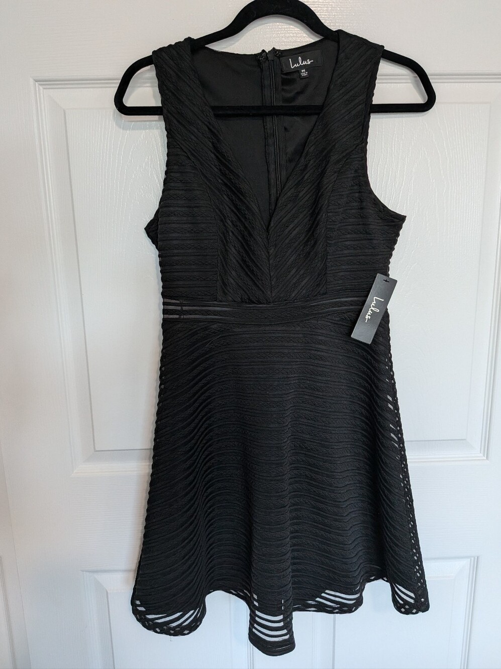 Lulus Black Textured Mesh Striped Skater Dress NWT - Size M